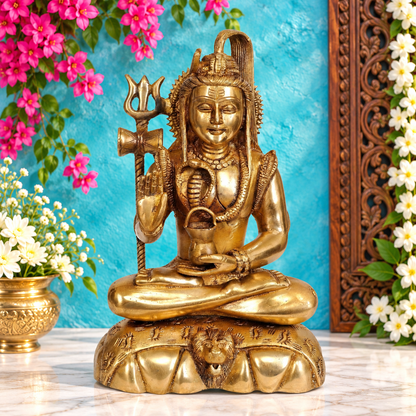Brassaura™ शानदार पीतल भगवान शिव मूर्ति - ऊंचाई 9.5 इंच और वज़न 3 किलोग्राम | पवित्र सज्जा