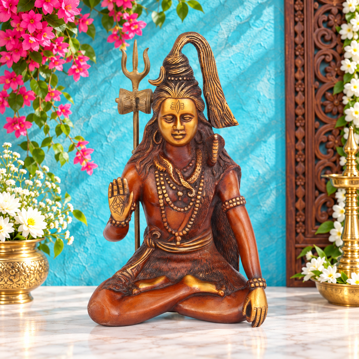ब्रासौर™ हस्तनिर्मित पीतल की शिव प्रतिमा – ऊंचाई 12 इंच और वज़न 5 किग्रा | आध्यात्मिक साज-सज्जा