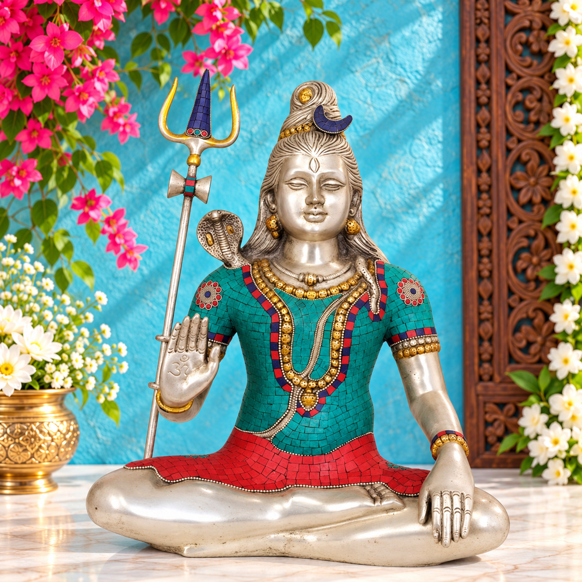 ब्रासौड़ा™ भगवान शिव रत्न जड़ित पीतल की मूर्ति - ऊंचाई 20 इंच और वज़न 12 किलोग्राम | भक्तिमय माहौल