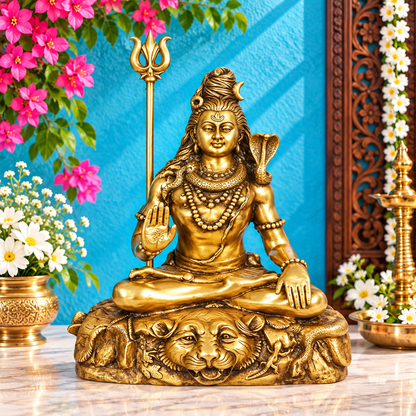 Brassaura™ पारंपरिक पीतल शिव मूर्ति - ऊंचाई 35 इंच और वजन 38 किलोग्राम | क्लासिक मूर्ति