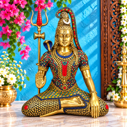 ब्रसौरा™ ब्रास शिव प्रतिमा रत्न जड़ित –– ऊंचाई 20 इंच और वज़न 13.7 किलोग्राम | पारंपरिक सज्जा