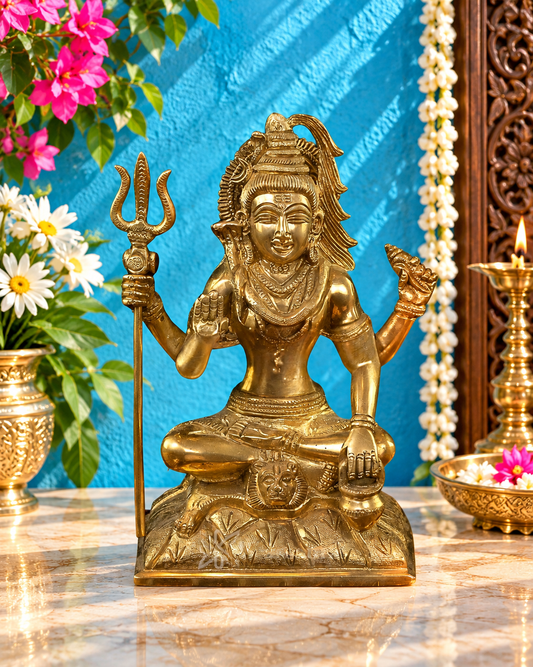ब्रास्सौरा® हस्तनिर्मित पीतल शिव प्रतिमा - ऊँचाई 8 इंच | भक्तिपूर्ण मूर्तिकला