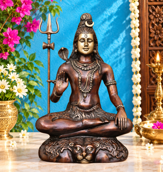 Brassaura® ब्रास भगवान शिव मूर्ति - ऊंचाई 22.5 इंच | मंदिर और उपहार के लिए पूजा मूर्ति