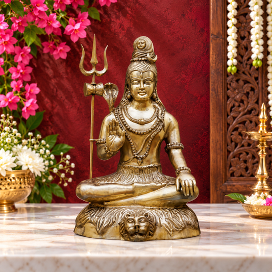Brassaura® Classic Brass Lord Shiva Murti with Intricate Traditional Carvings | Pure Superfine Brass Handcrafted Murti | Brass Statue for Home Temple, Pooja Room | Height 34 Inches | Weight 35 Kgs