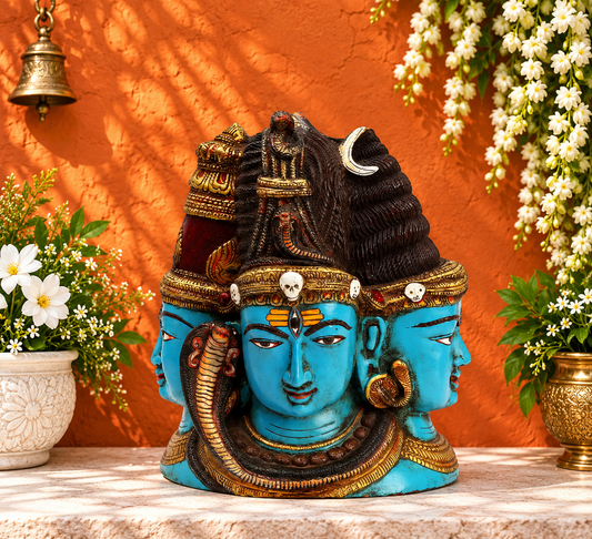 Brassaura™ ब्रास शिव हेड स्कल्पचर | ऊंचाई 11 इंच और वज़न 9.70 कि.ग्रा.