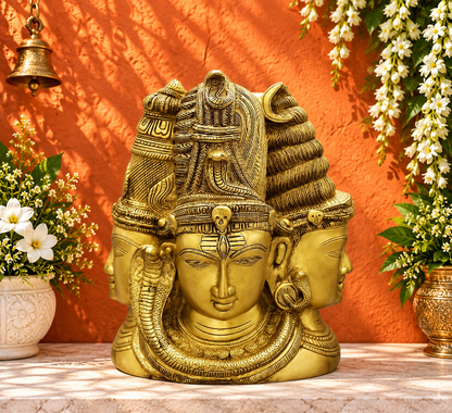Brassaura™ ब्रास शिव हेड स्कल्पचर | ऊंचाई 11 इंच और वज़न 9.70 कि.ग्रा.