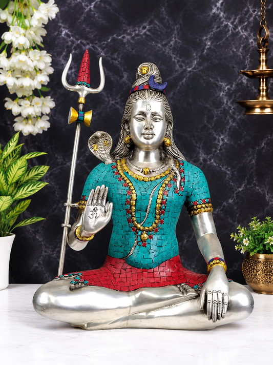 Brassaura™ ब्रास शिव प्रतिमा इनले वर्क के साथ | ऊँचाई 20 इंच और वज़न 12.20 किग्रा