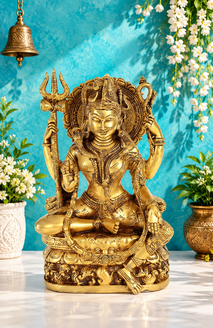 Brassaura® Handcrafted Brass Lord Shiva Statue with Fine Traditional Detailing | Pure Superfine Brass Handcrafted Murti | Brass Statue for Home Temple, Pooja Room | Height 10 Inches | Weight 4 Kgs