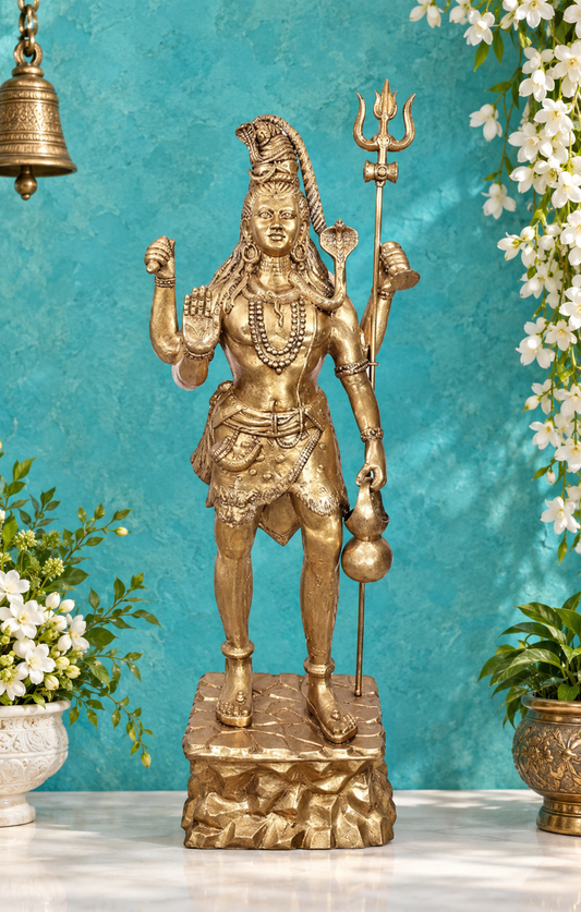 ब्रासौड़ा® ब्रास बड़ी खड़ी शिव प्रतिमा | ऊंचाई 91 इंच और वज़न 170 किलोग्राम