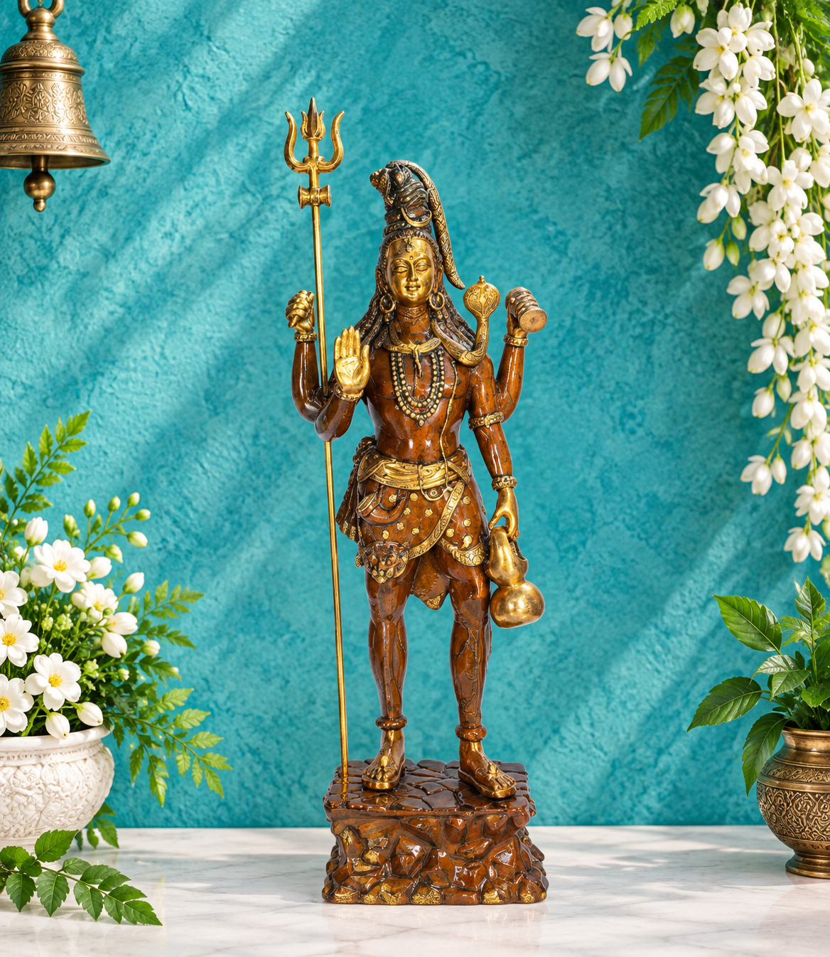 Brassaura® ब्रास बड़ी खड़ी शिव प्रतिमा | ऊंचाई 91 इंच और वज़न 185 किग्रा