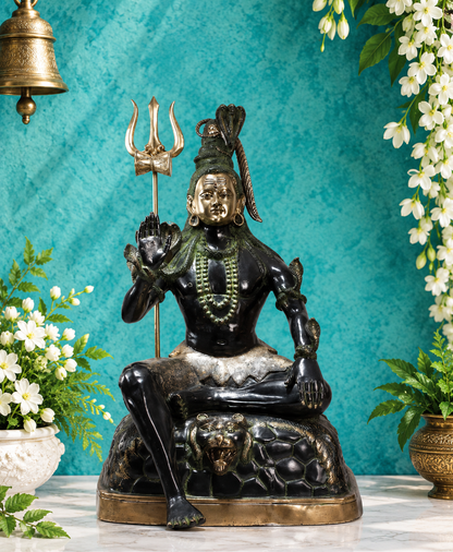 Brassaura® Magnificent Large Sitting Lord Shiva Statue | Pure Superfine Brass Handcrafted Murti | Brass Statue for Temple, Spiritual Center | Height 57 Inches | Weight 135.10 Kgs