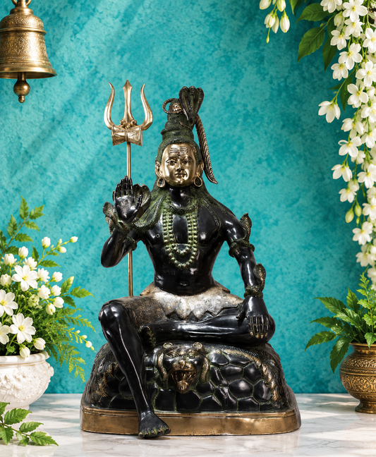 ब्रासौर® ब्रास लार्ज सिटिंग शिव प्रतिमा | ऊंचाई 57 इंच और वजन 135.10 किलोग्राम