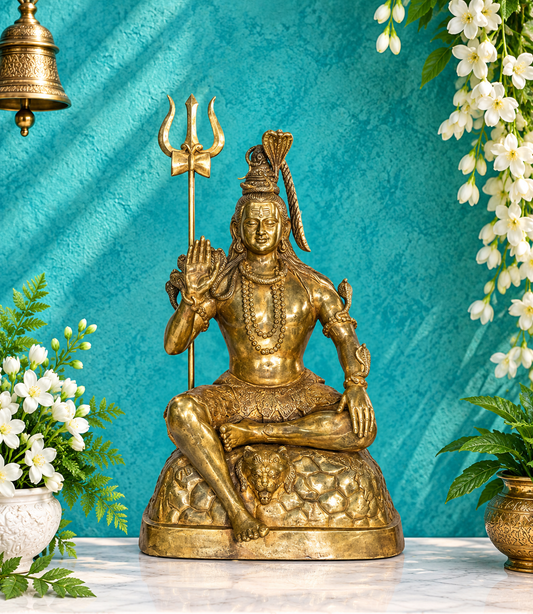 ब्रासोरा® ब्रास लार्ज सीटिंग शिव प्रतिमा | ऊँचाई 57 इंच और वज़न 135.10 किग्रा