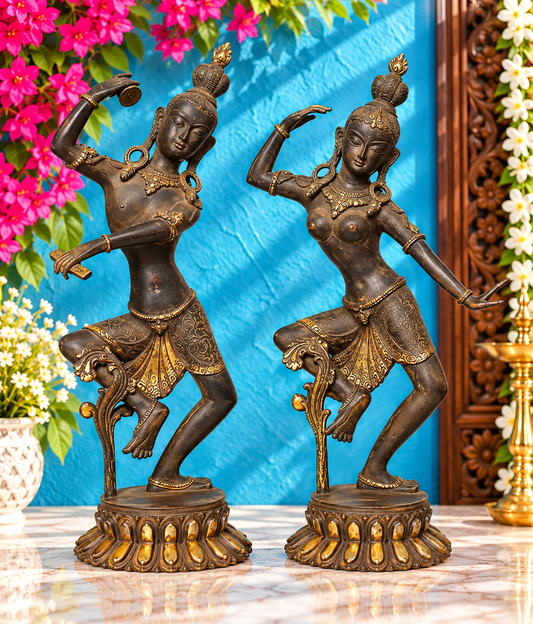 17" नृत्य करते शिव-पार्वती की पीतल की प्रतिमा का जोड़ा
