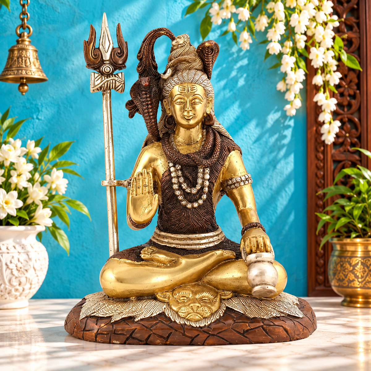 Brassaura® Brass Lord Shiva Statue | Traditional Handcrafted Idol for Home Temple, Pooja Room | Height 10 Inches | Weight 3.80 Kgs