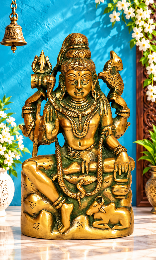 ब्रैसौरा™ पीतल की शिव प्रतिमा | ऊँचाई 9 इंच और वज़न 2.10 किलोग्राम