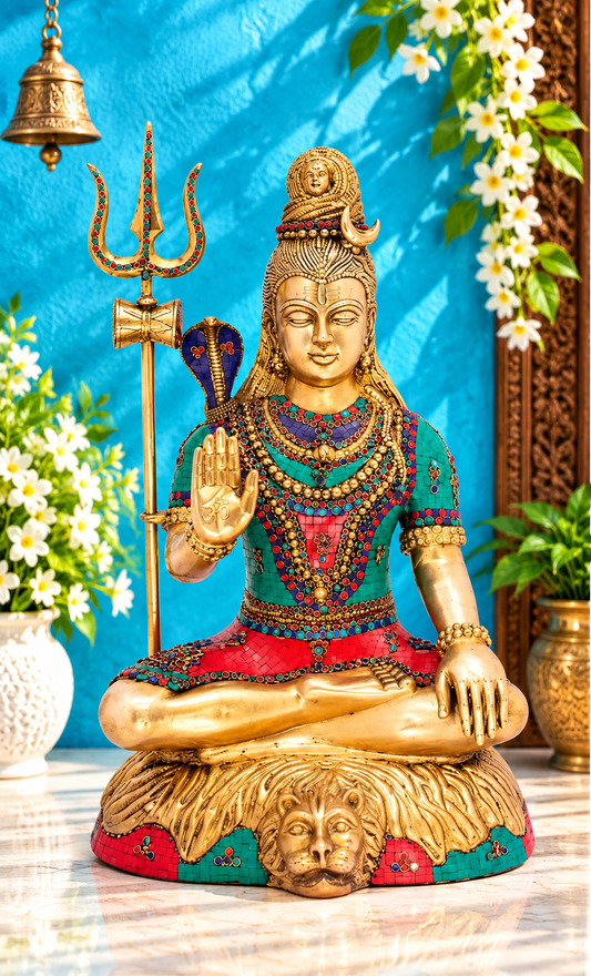 ब्रासौर® ब्रास सिटिंग शिव प्रतिमा | ऊंचाई 33.5 इंच और वज़न 38.80 किग्रा