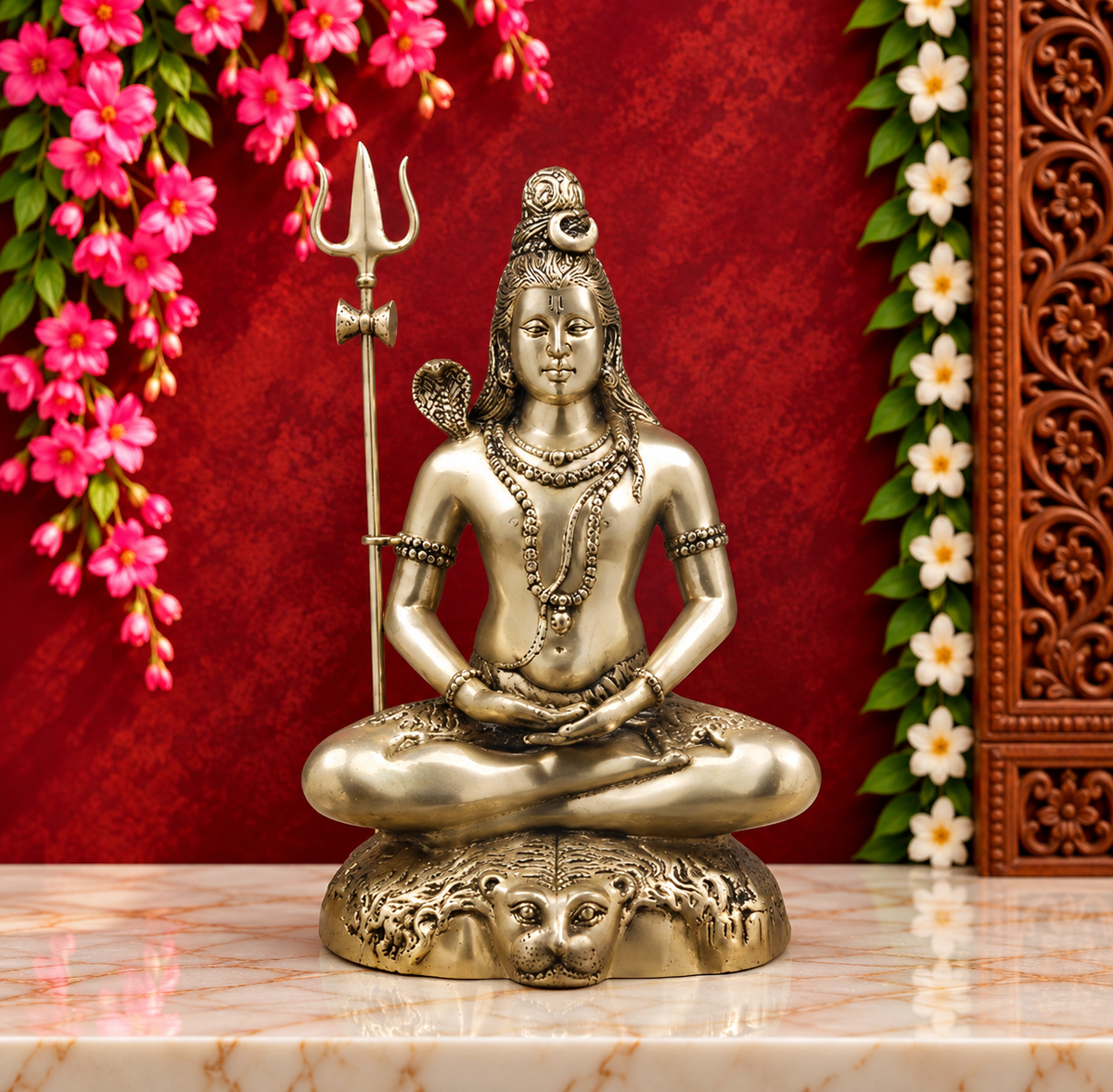 Brassaura™ शुद्ध पीतल भगवान शिव की मूर्ति – 23 इंच ऊँचाई, 15.890 किलो वज़न – हस्तनिर्मित दिव्य प्रतिमा