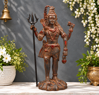 Brassaura™ शुद्ध पीतल की खड़ी शिव प्रतिमा – 23 इंच ऊँची, 12.450 किलोग्राम वज़न – हस्तनिर्मित भव्य मूर्ति