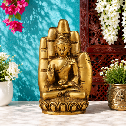 पीतल आशीर्वाद कलात्मक मुद्रा में बैठे बुद्ध 1.2 किग्रा वज़न और 6 इंच ऊँचाई