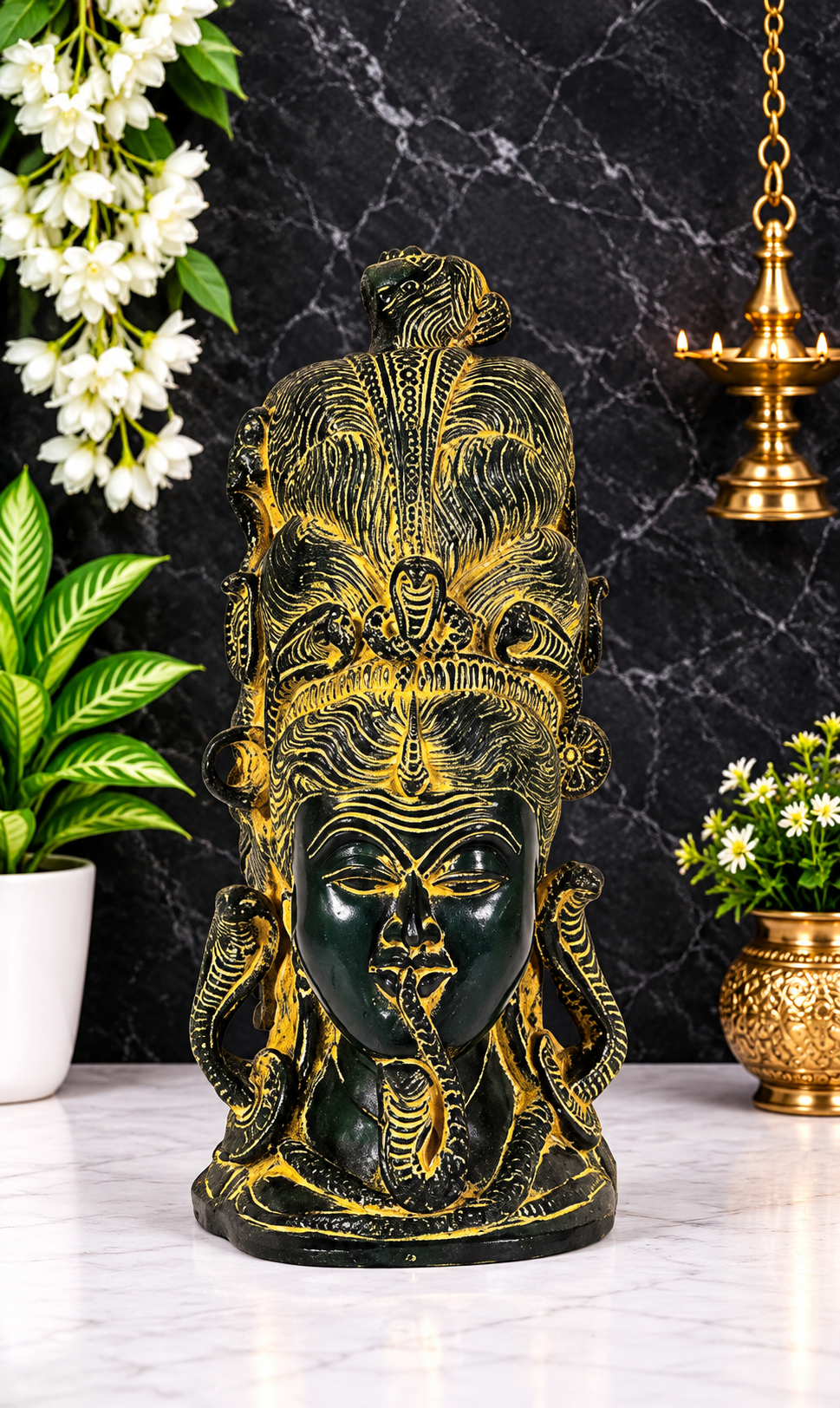 Brassaura® Brass Shiva Head Statue | Pure Superfine Brass Handcrafted Shiva Murti | Lord Shiva Head Sculpture for Home Temple, Pooja Room & Meditation Décor | Hindu Spiritual Statue | Height 10 Inches | Weight 4.20 Kgs