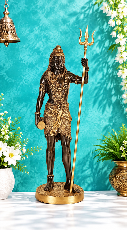 ब्रासौड़ा™ खड़ी भगवान शिव प्रतिमा त्रिशूल के साथ | ऊंचाई 26 इंच और वजन 10 किलोग्राम