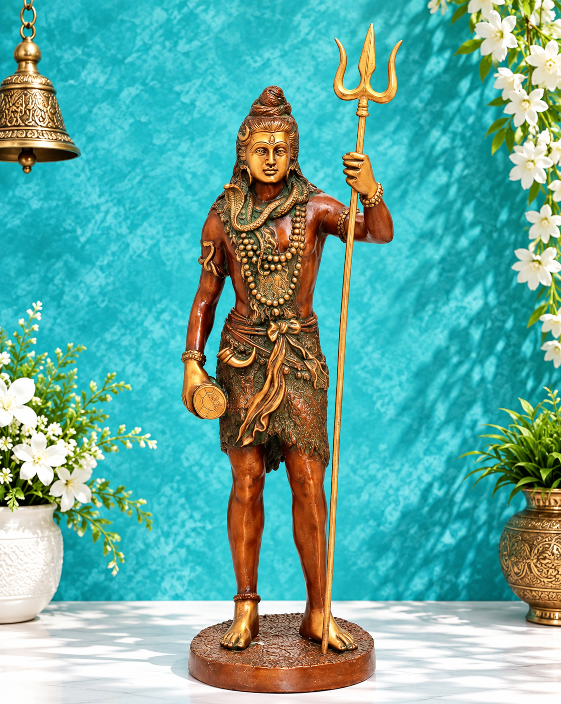 ब्रासौड़ा™ खड़ी भगवान शिव प्रतिमा त्रिशूल के साथ | ऊंचाई 26 इंच और वजन 10 किलोग्राम