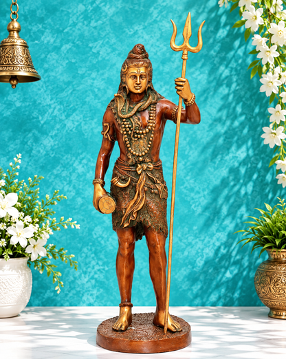 ब्रासौड़ा™ खड़ी भगवान शिव प्रतिमा त्रिशूल के साथ | ऊंचाई 26 इंच और वजन 10 किलोग्राम
