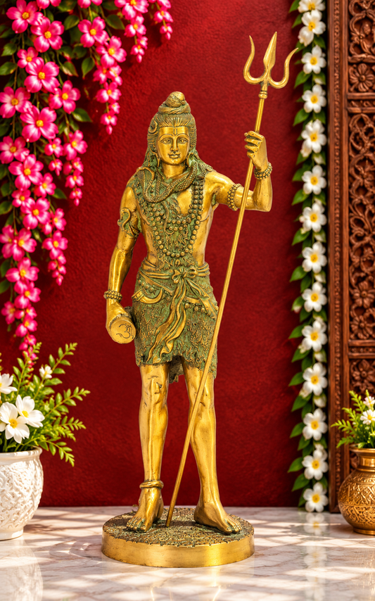 ब्रासौड़ा™ खड़ी भगवान शिव प्रतिमा त्रिशूल के साथ | ऊंचाई 26 इंच और वजन 10 किलोग्राम