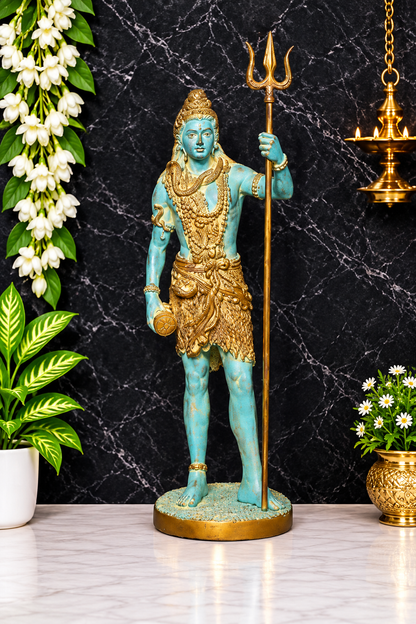 ब्रासौड़ा™ खड़ी भगवान शिव प्रतिमा त्रिशूल के साथ | ऊंचाई 26 इंच और वजन 10 किलोग्राम