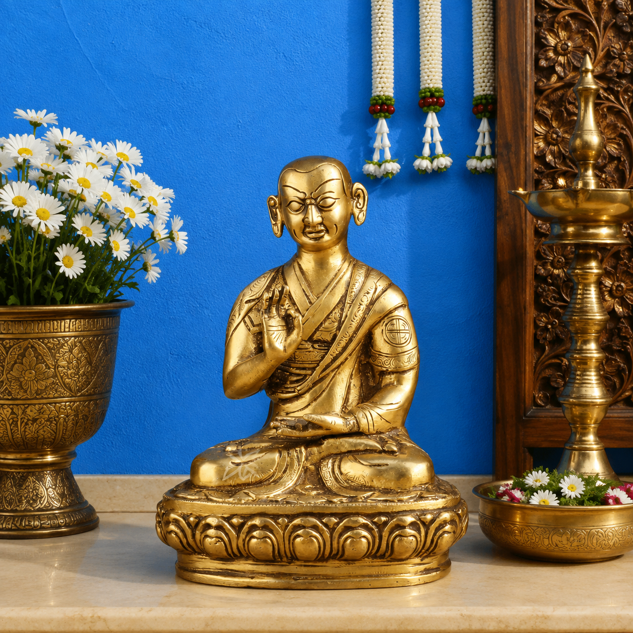 पीतल आशीर्वाद बुद्ध वजन 1.6 किलो और ऊंचाई 8 इंच