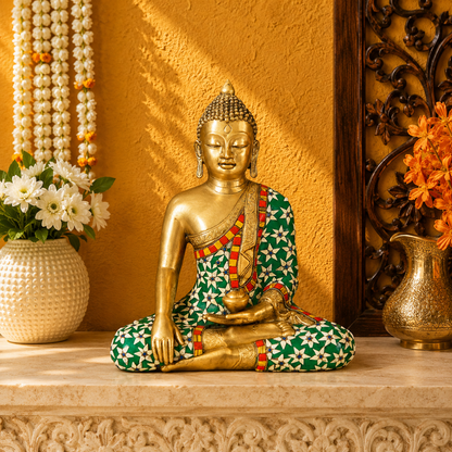 पीतल भूमिस्पर्श बुद्ध, वज़न 8 किलो, ऊंचाई 14 इंच