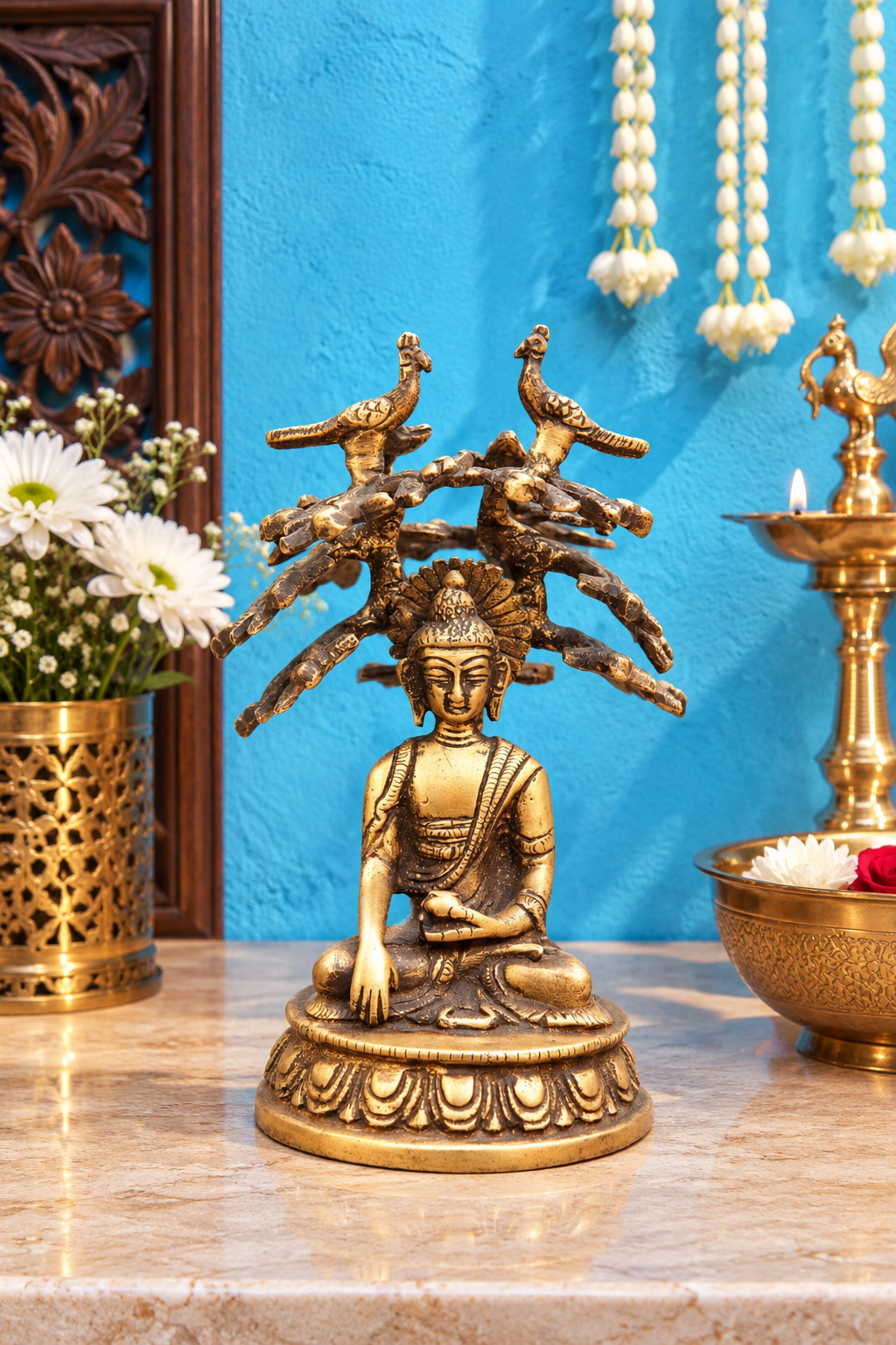 पीतल भूमिस्पर्श बुद्ध वज़न 1 किलो और ऊँचाई 6 इंच