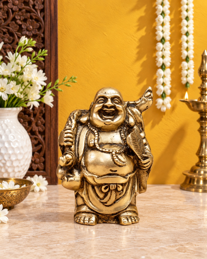 पीतल लाफिंग बुद्धा वज़न 0.4 किग्रा और ऊंचाई 3.5 इंच