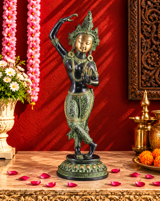 ब्रसौरा™ शुद्ध पीतल की नाचती हुई तारा देवी माया की मूर्ति – ऊंचाई 20 इंच, वजन 3.5 किलोग्राम