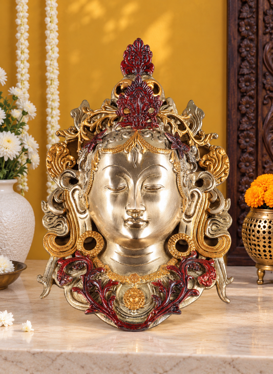 Brassaura® Buddha Wall Hanging with Ornate Halo & Three-Tone Glossy Finish | Pure Superfine Brass Handcrafted Murti | Brass Statue for Home Temple, Pooja Room | Height 10.5 Inches | Weight 1.5 Kgs