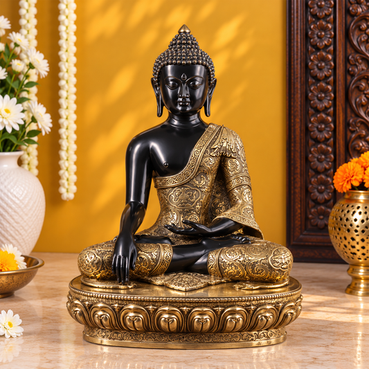 Brassaura® Brass Bhumisparsha Buddha Idol – Pure Superfine Brass Handcrafted Murti | Brass Statue for Home Temple, Pooja Room | Height 22 Inches | Weight 23.71 Kgs