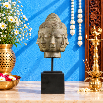 Brassaura® Buddha Bust Table Accent with Vintage Indonesian Bronze Finish | Handcrafted Bronze Statue from Java | Decorative Spiritual Sculpture for Home, Office & Meditation Space | Height 14.5 Inches | Weight 1.26 Kgs