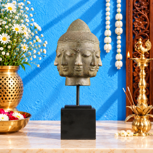 ब्रासौरा™ विंटेज इंडोनेशियाई कांस्य बुद्ध बस्ट टेबल एक्सेंट – ऊंचाई 14.5 इंच, वज़न 1.26 किलोग्राम