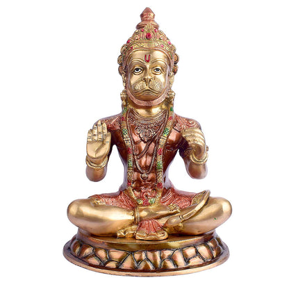 Brassaura® Brass Hanuman Statue | Height 15 Inches | Blessing Bajrangbali Idol for Home & Mandir