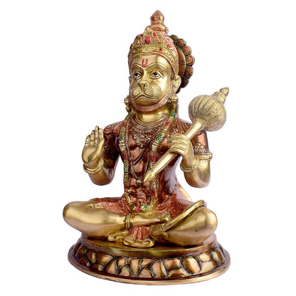 Brassaura® Brass Hanuman Statue | Height 15 Inches | Blessing Bajrangbali Idol for Home & Mandir