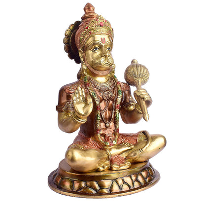 Brassaura® Brass Hanuman Statue | Height 15 Inches | Blessing Bajrangbali Idol for Home & Mandir