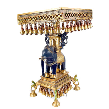 Brassaura® Brass Decorative Brass Chowki with Hanging Bells | Height 23 Inches