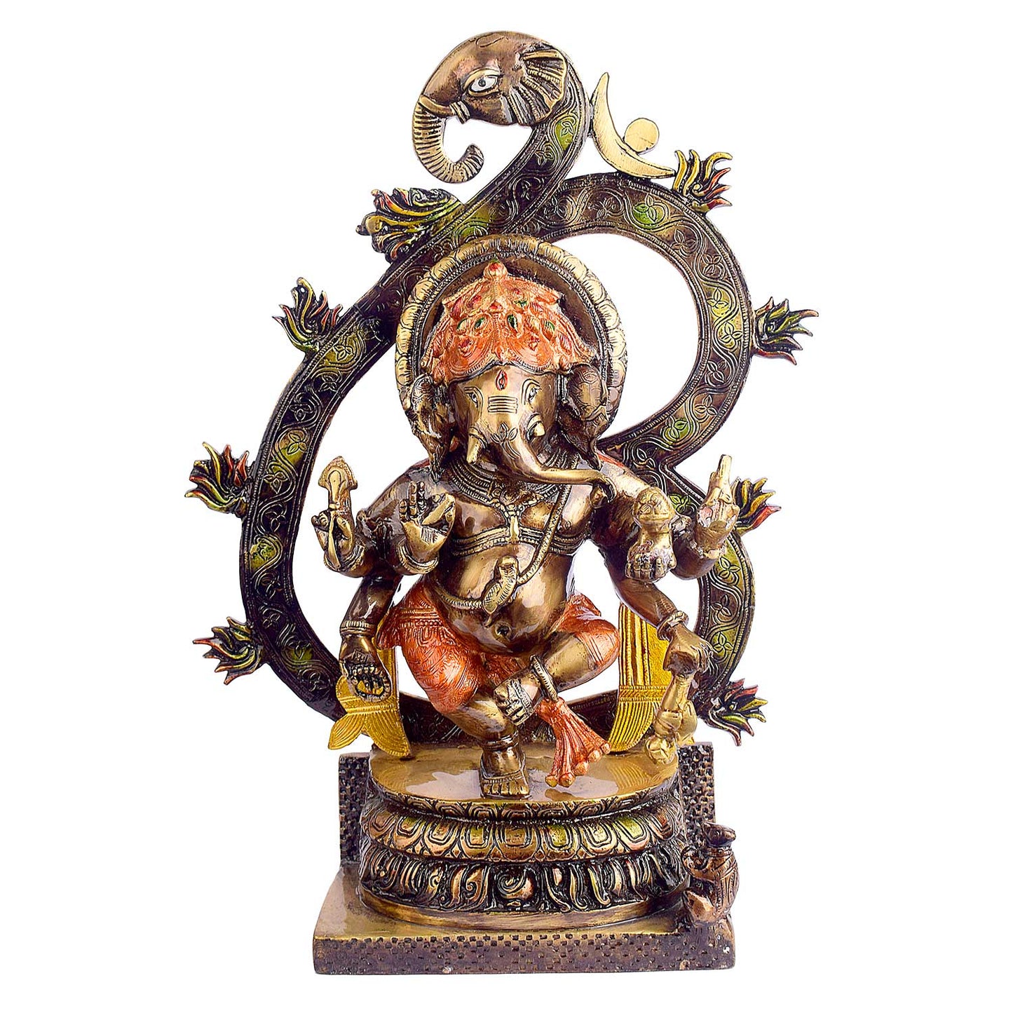 Brassaura® Dancing Lord Ganesha Brass Idol | Pure Brass | Height 16.5 Inches