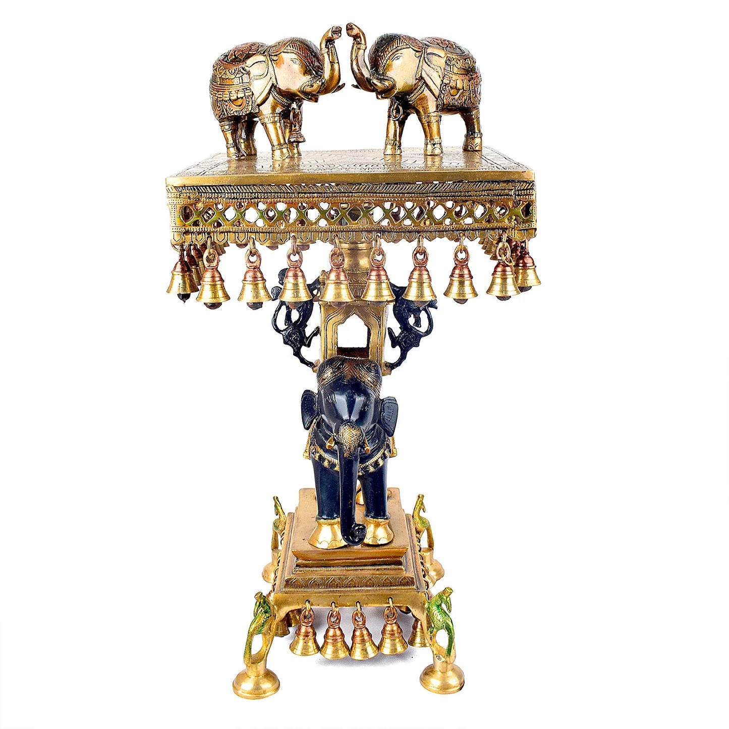 Brassaura® Brass Decorative Brass Chowki with Hanging Bells | Height 23 Inches