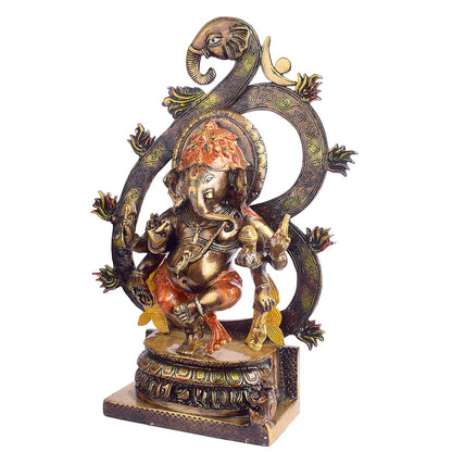 Brassaura® Dancing Lord Ganesha Brass Idol | Pure Brass | Height 16.5 Inches