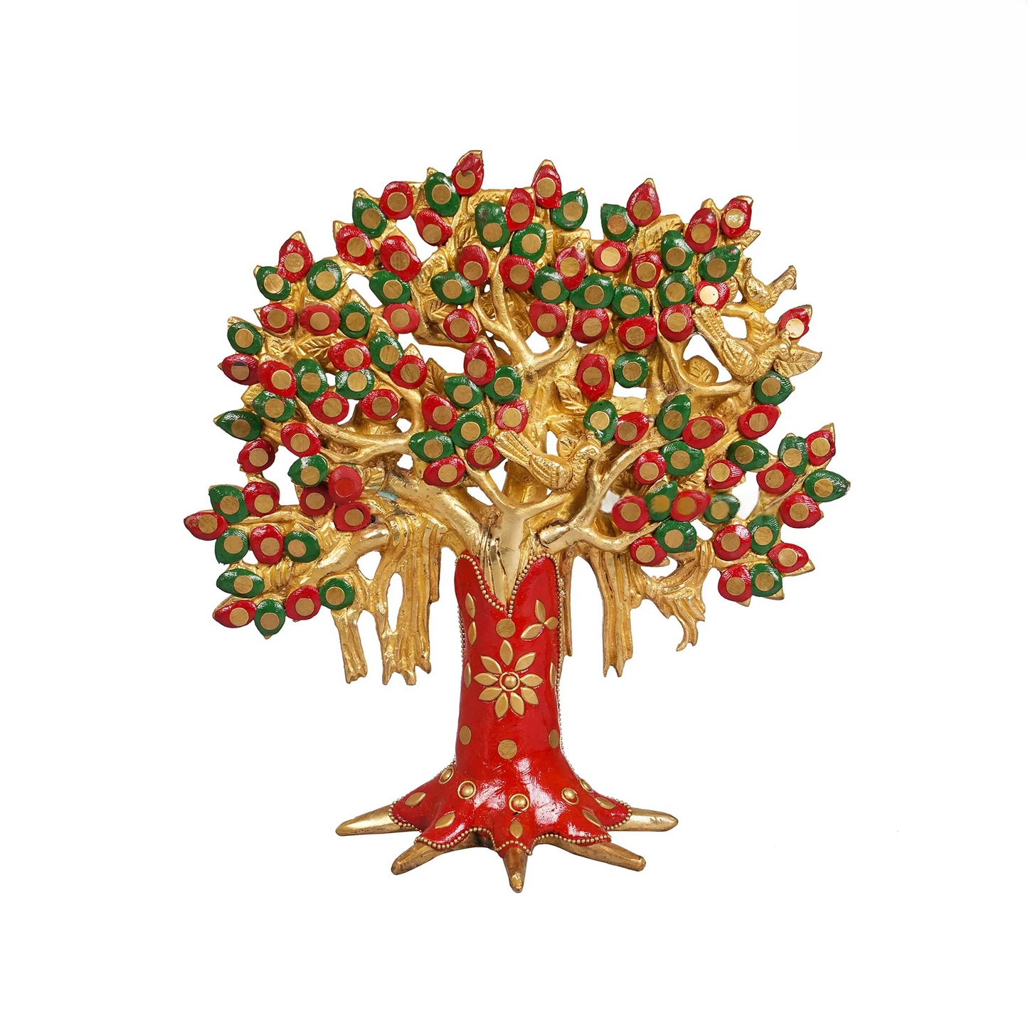 Brassaura® Brass Kalpavriksha Tree with Stonework for Home Decor | Height 9 Inches