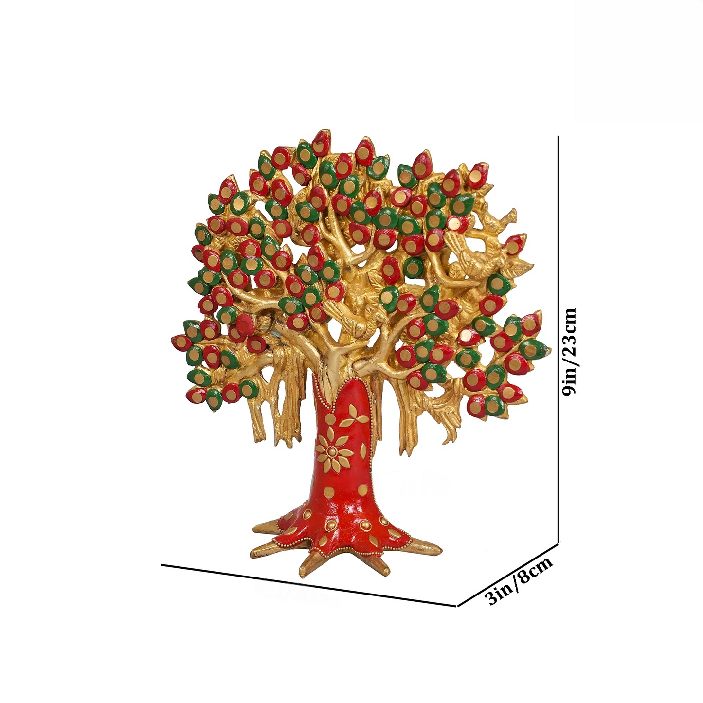 Brassaura® Brass Kalpavriksha Tree with Stonework for Home Decor | Height 9 Inches