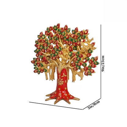 Brassaura® Brass Kalpavriksha Tree with Stonework for Home Decor | Height 9 Inches