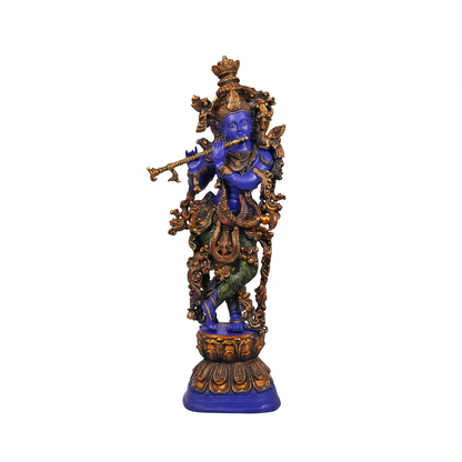 Brassaura® Brass Krishna Flute Playing Murti for Home Temple | Height 29 Inches